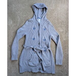 Disney Parks Womens Cardigan Medium Cable Knit Gray Mickey Long Robe Hooded